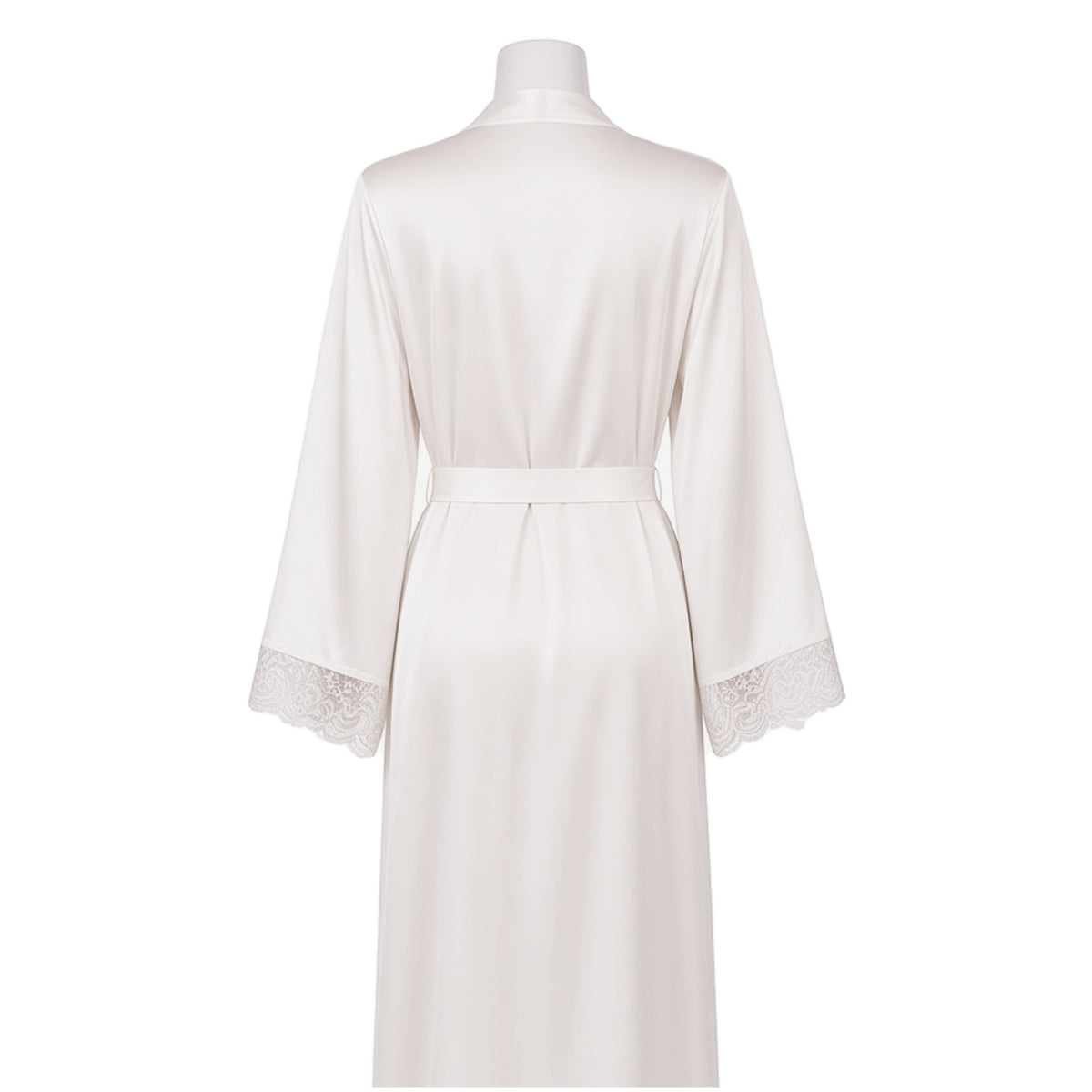 Breakfast in Bed Satin Robe in ivory satin, back view