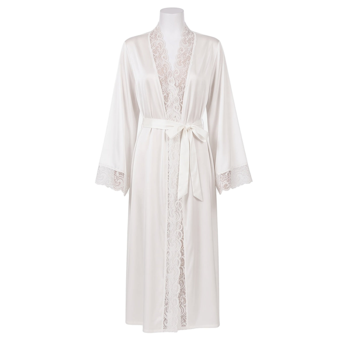 Breakfast in Bed Satin Robe in ivory satin, front view
