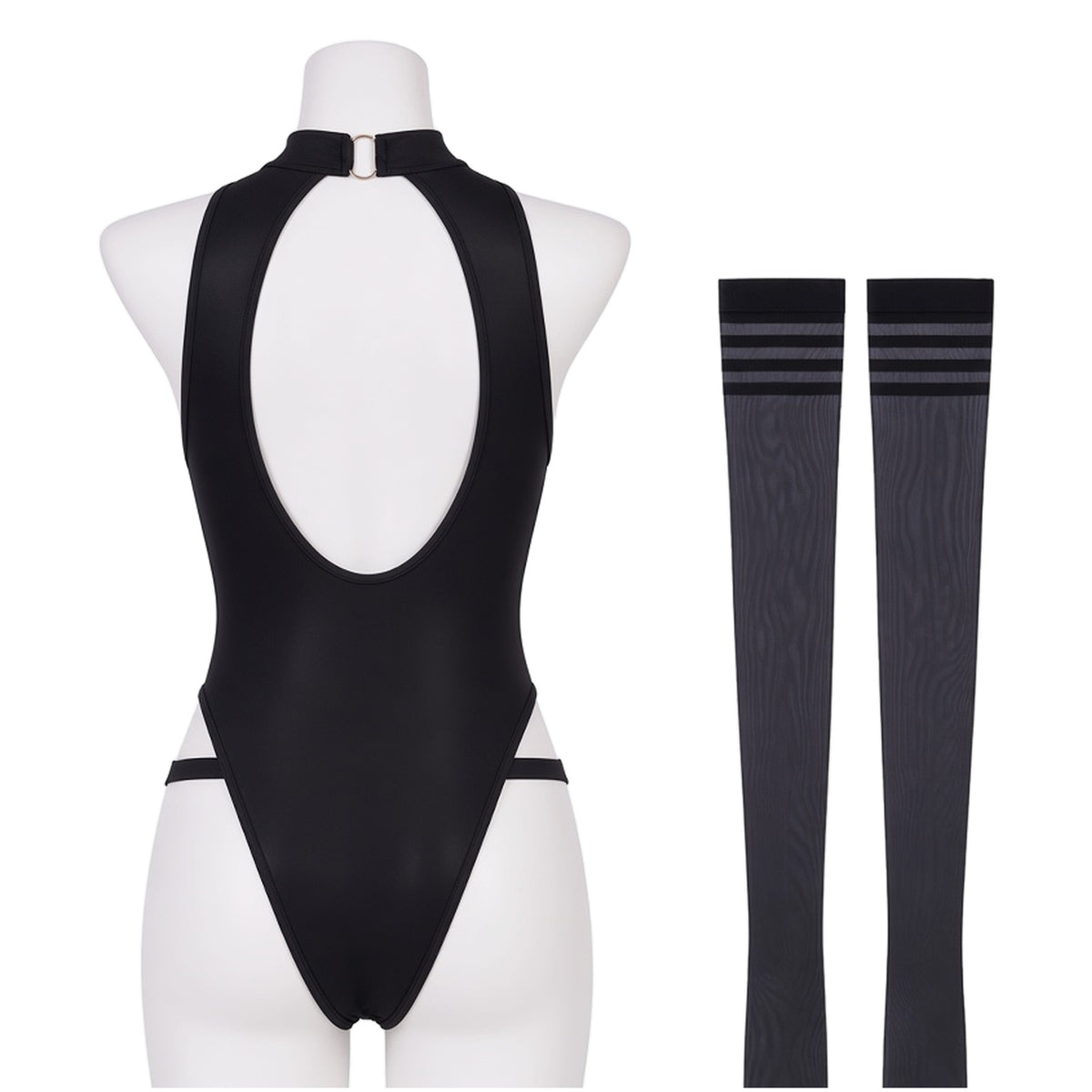 Buttoned Up Teddy Set in black, back view