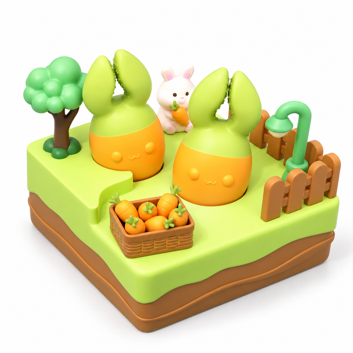 Carrot Patch Twin Vibrators with farm display base and decorative accessories