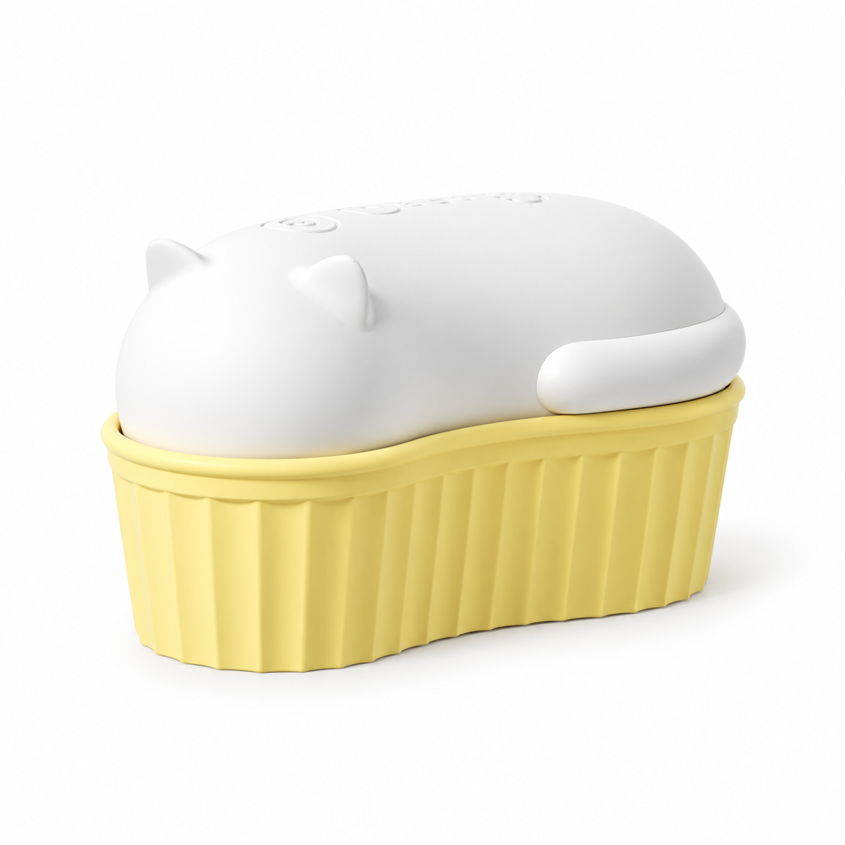 Custard Kitty Suction Massager, side view of the white cat and yellow ribbed cup