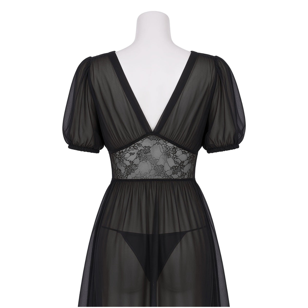Double Take Babydoll in sheer black chiffon, back view