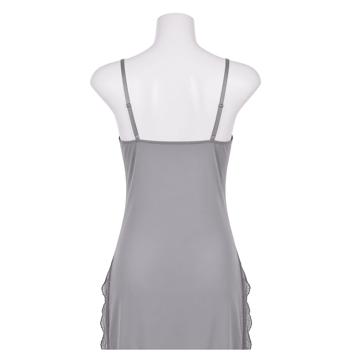 Freudian Satin Slip in dove grey, back view