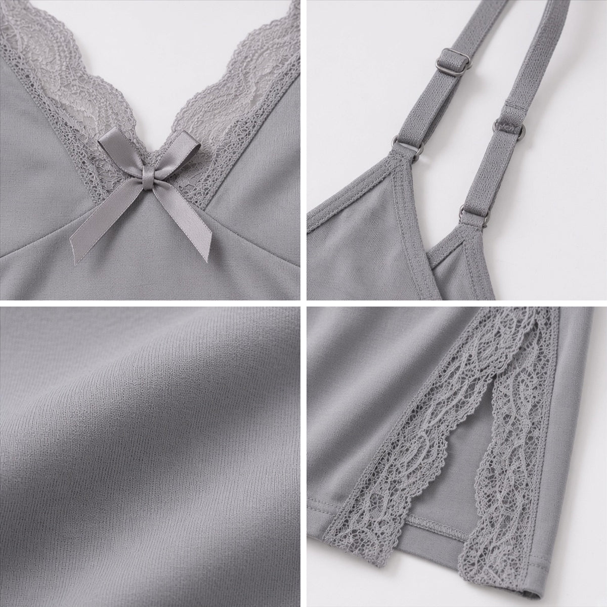 Freudian Satin Slip in dove grey, detail view