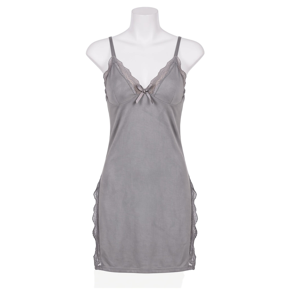 Freudian Satin Slip in dove grey, front view