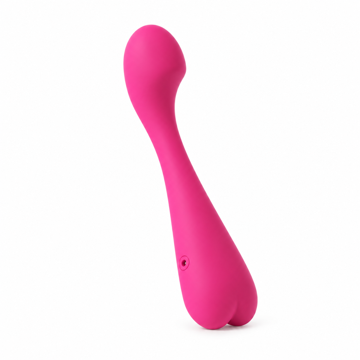 Heartthrob bendable wand vibrator in magenta, close-up of the heart-shaped base and button
