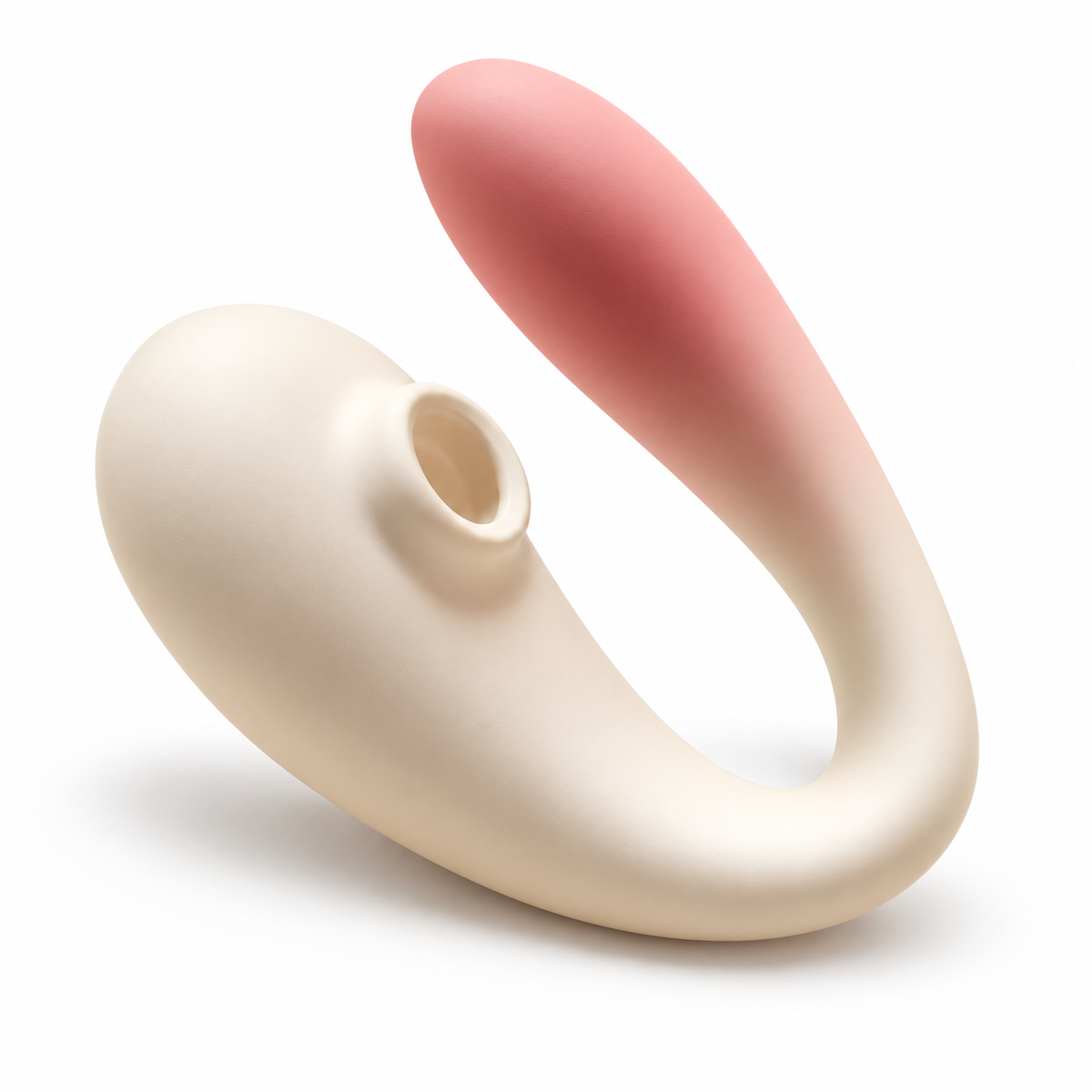 Peaches & Cream Suction Vibrator, full view of the curved body and tail