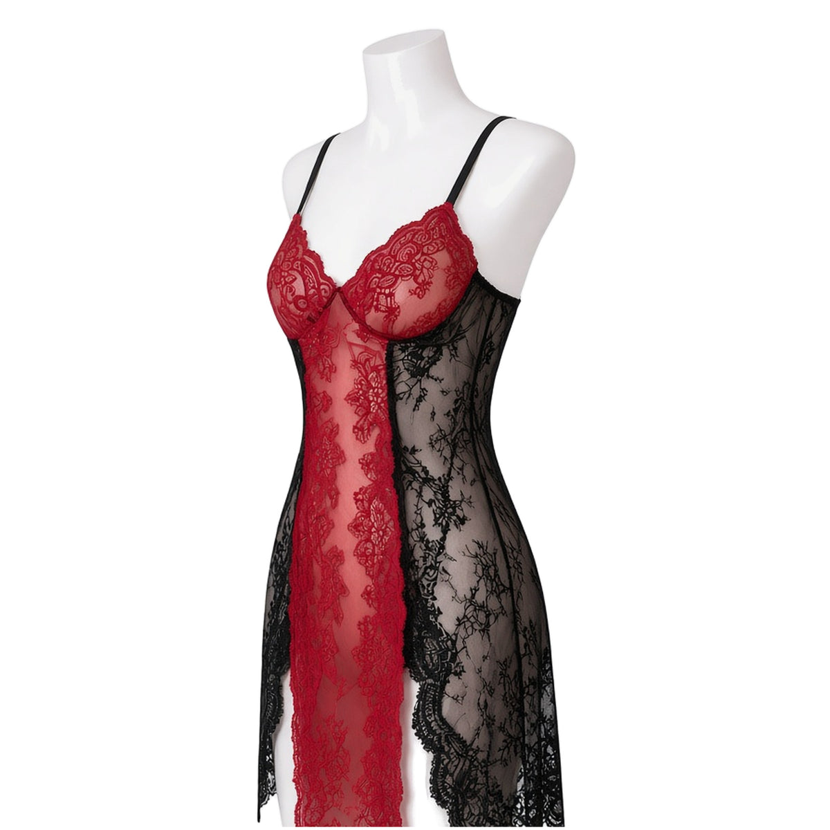 Red Flag Lace Chemise in red and black lace, back view
