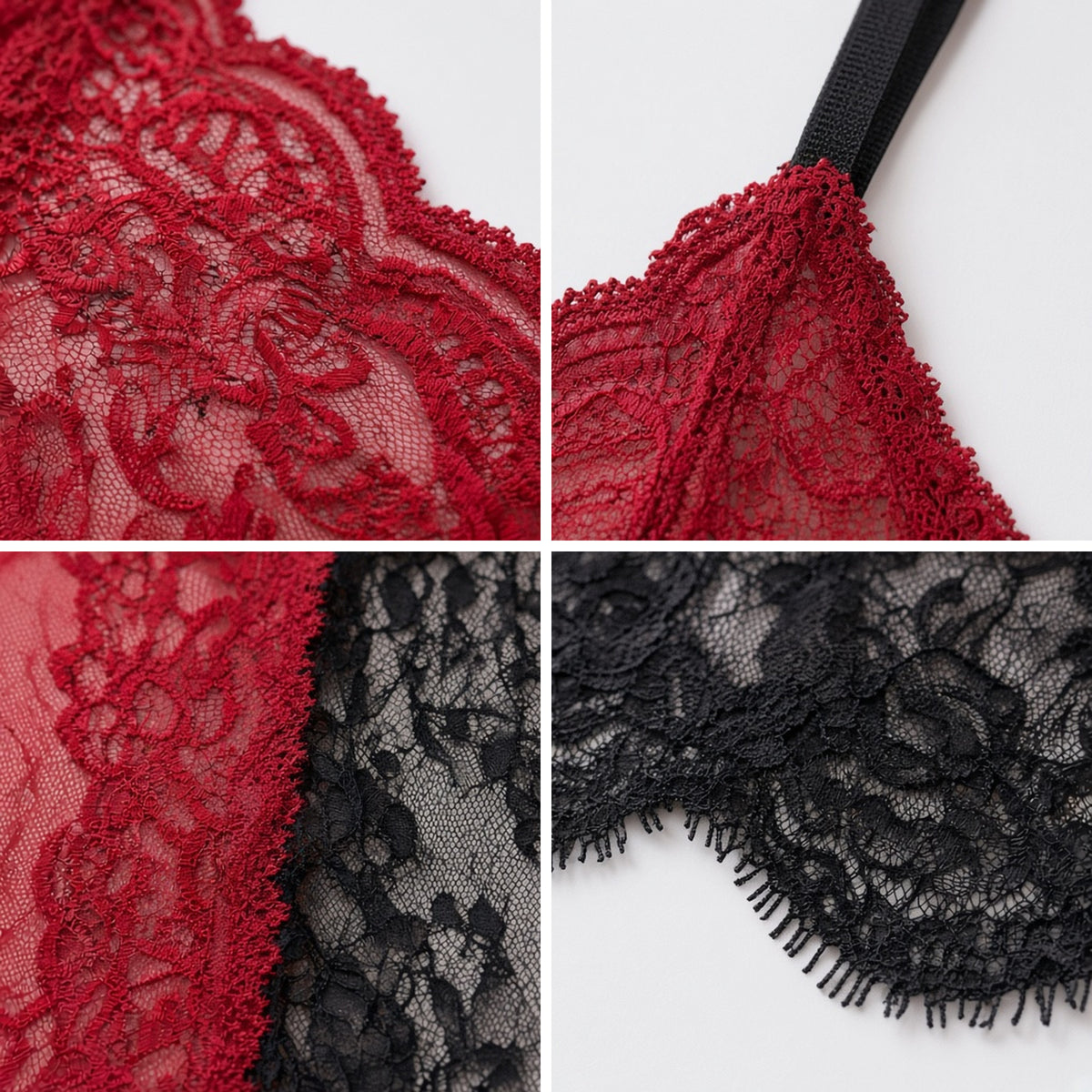 Red Flag Lace Chemise in red and black lace, detail view