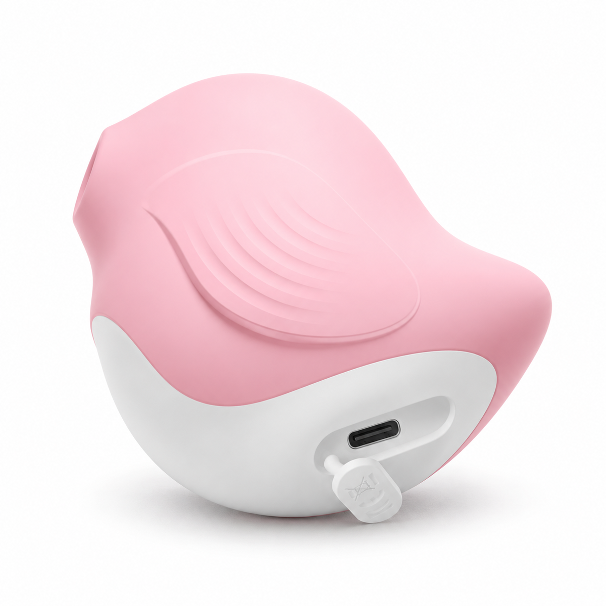 Sakura Finch Suction Massager in cherry blossom pink, side view of the textured wing panel