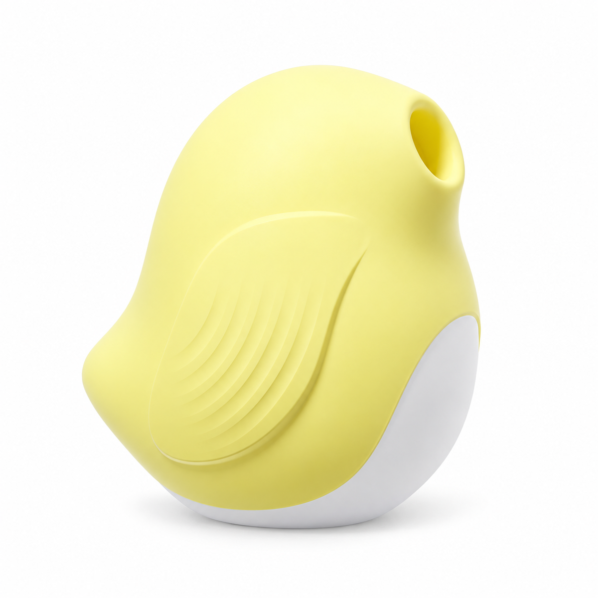 Sakura Finch Suction Massager in lemon yellow, angled view of the rounded body