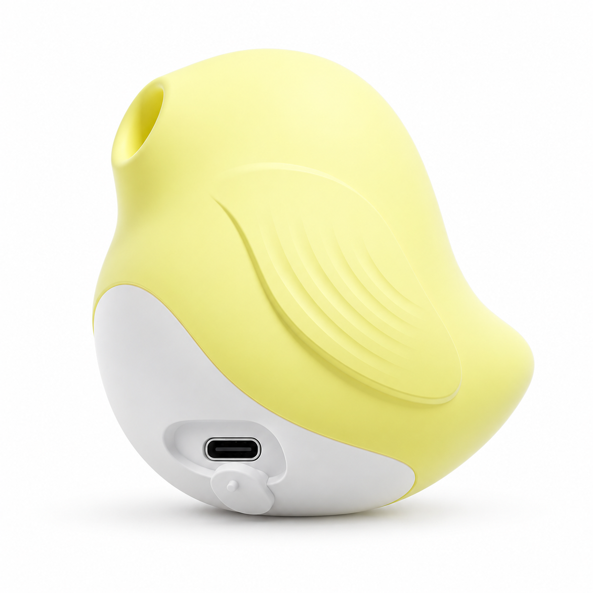 Sakura Finch Suction Massager in lemon yellow, side view of the textured wing panel