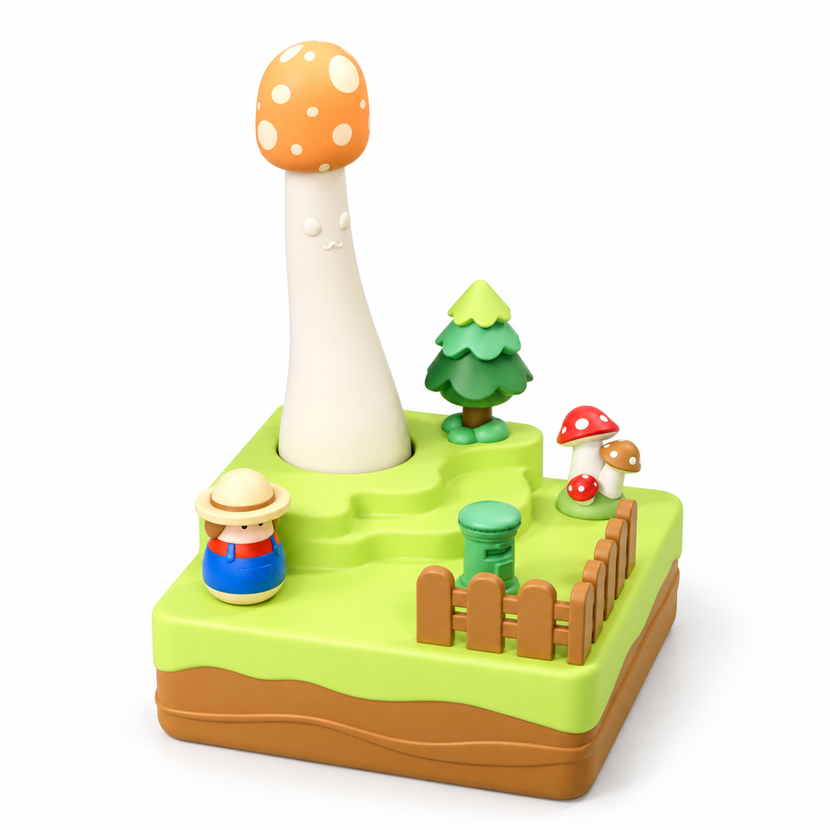 Shroomie Mushroom Vibrator with farm display base and decorative accessories