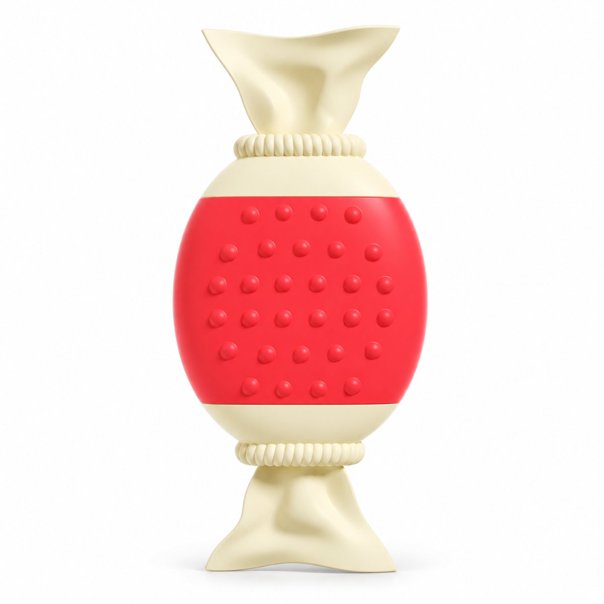 Sugar Drop Mini Vibrator, angled view of the twisted cream wrapper ends