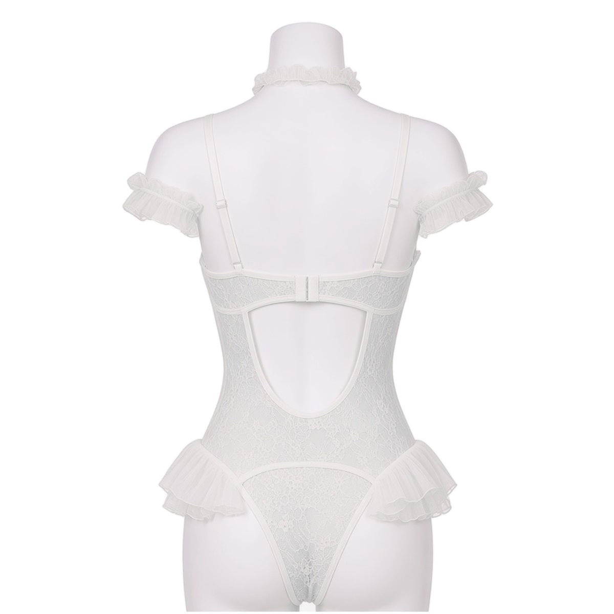 Sweet Tooth Ruffle Teddy in cream lace, back view