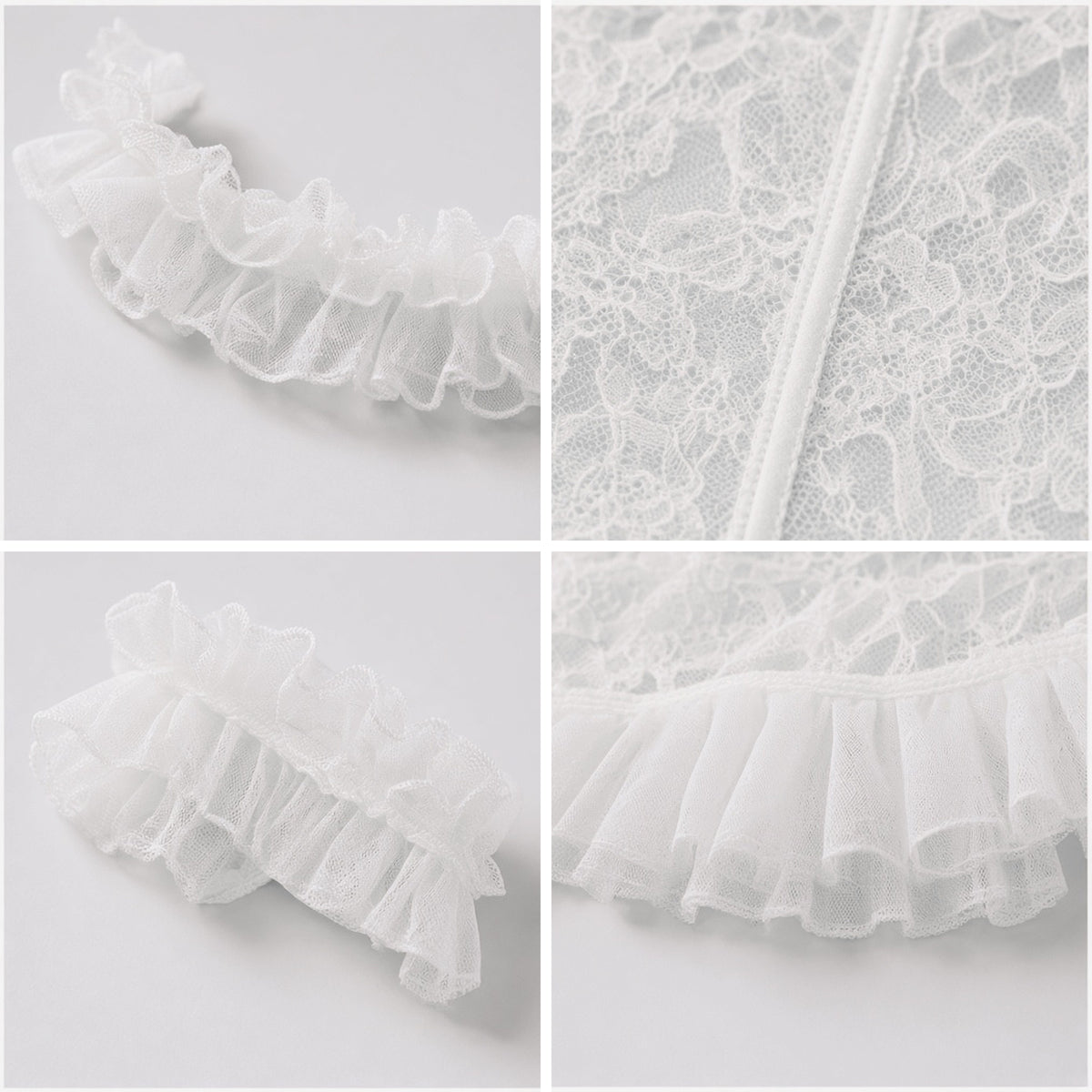 Sweet Tooth Ruffle Teddy in cream lace, detail view