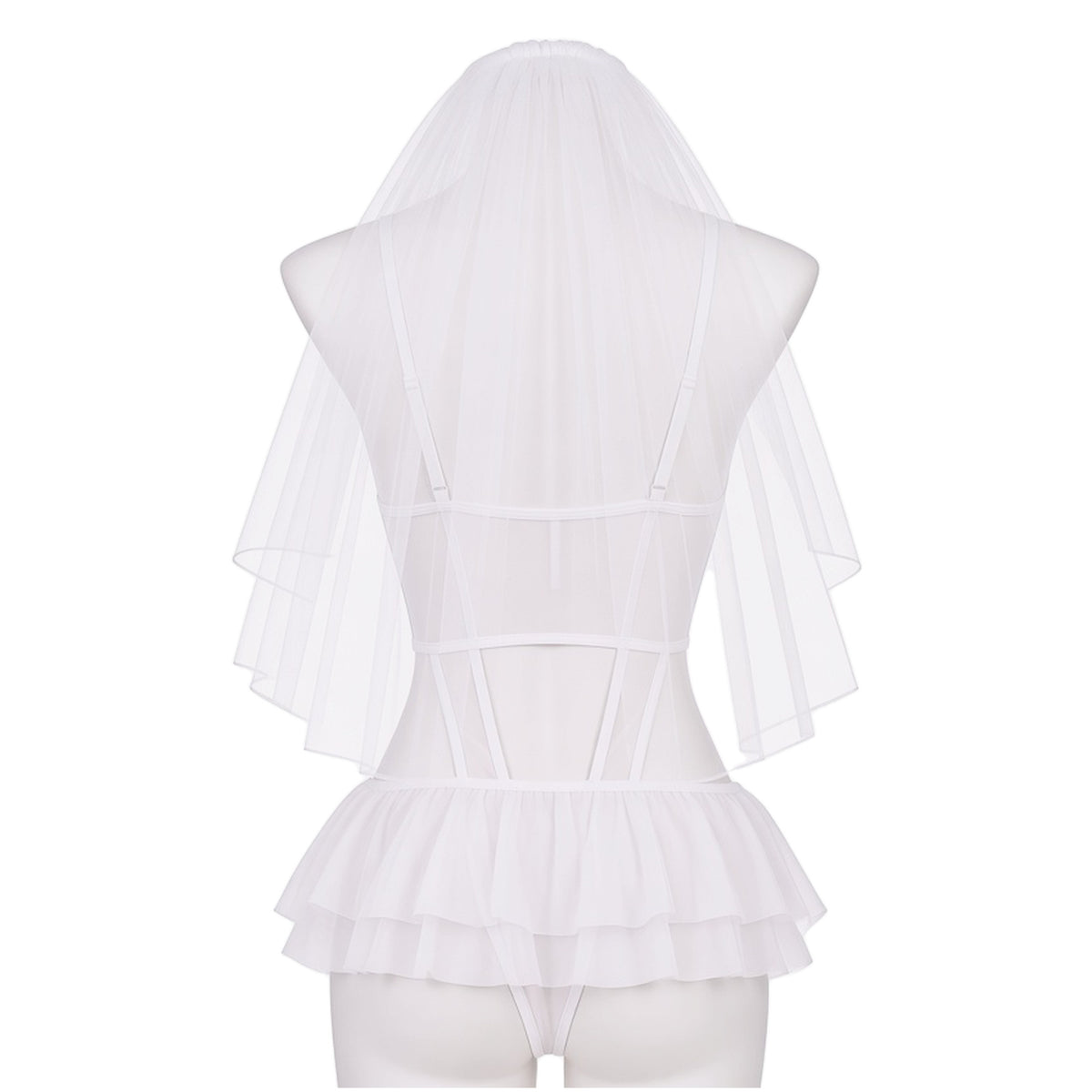 Unveiled Lace Bridal Set in white lace, back view