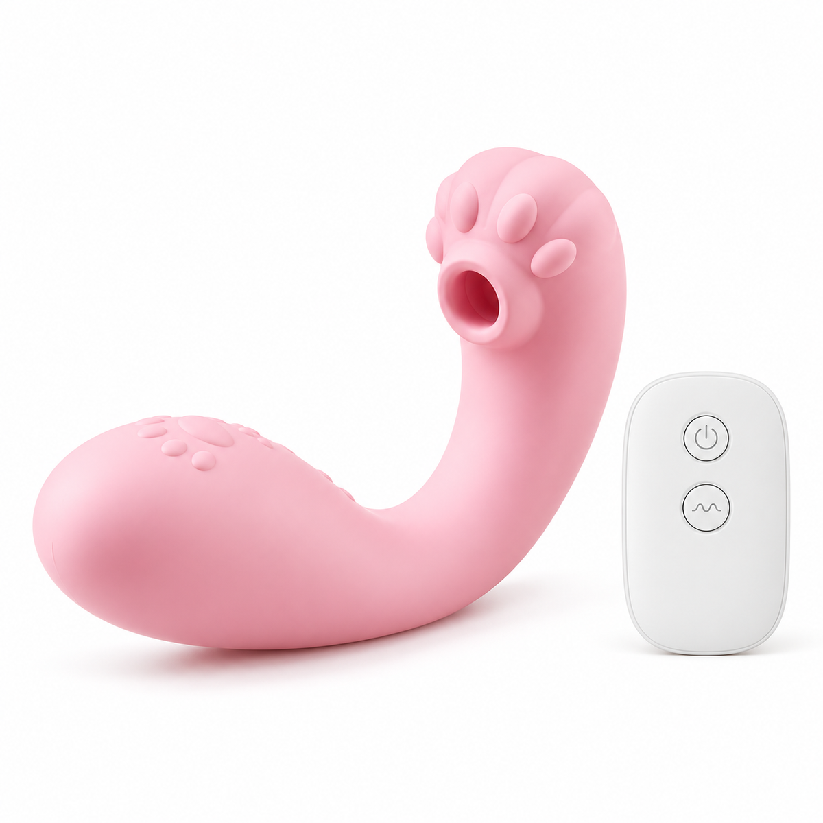 Velvet Paw Suction Vibrator, side view showing the cat-paw suction head and curved tail