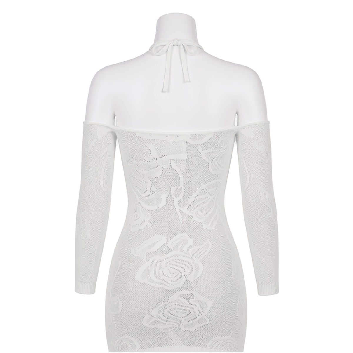 Wallflower Knit Dress in ivory open knit, back view